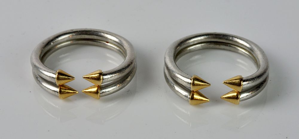 Appraisal: Two Signed Bvlgari Brutalist Gold Arrow Rings Two men's rings