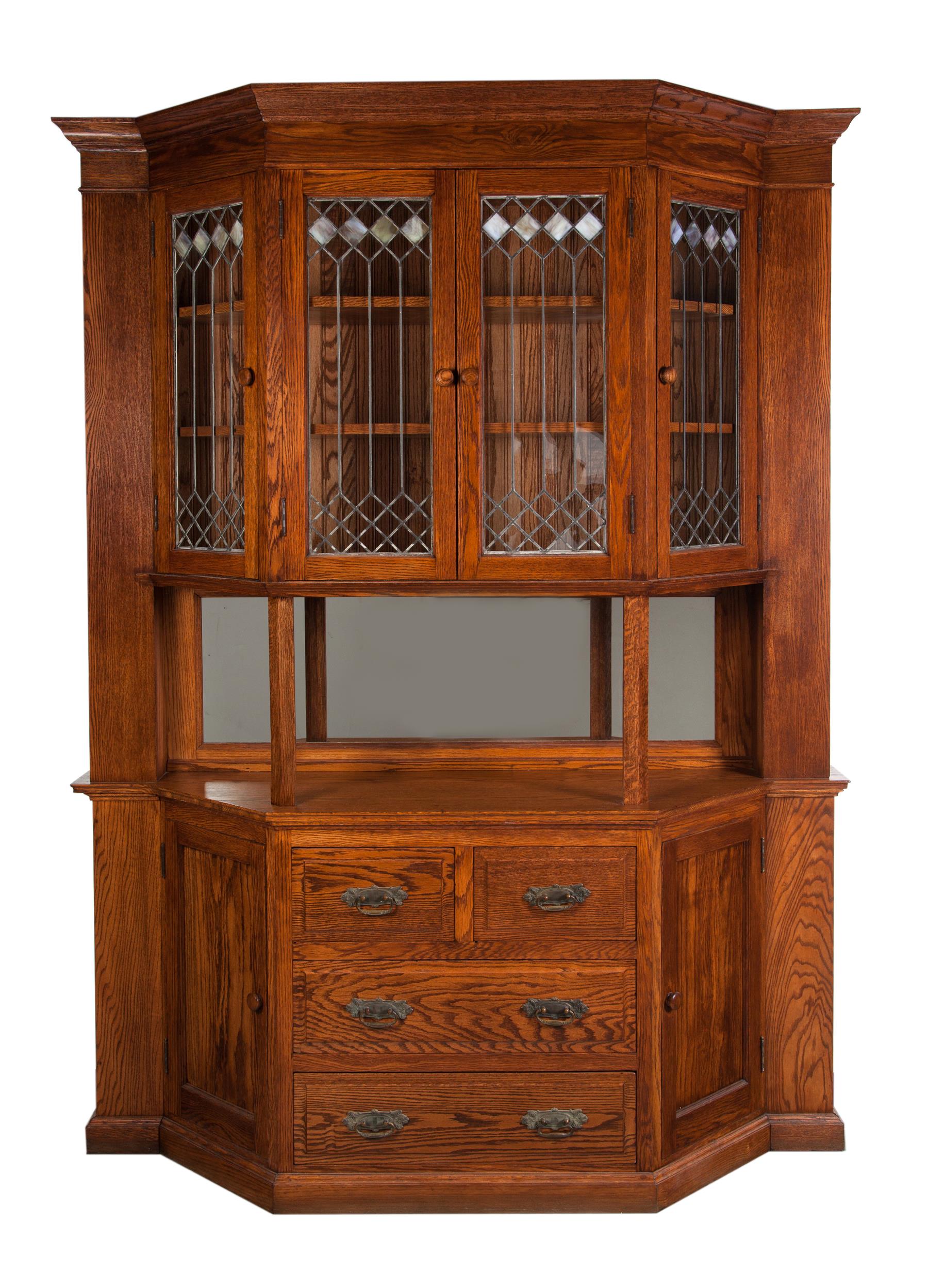 Appraisal: TWO-PIECE SIDEBOARD CHINA CABINET American st quarter- th century oak