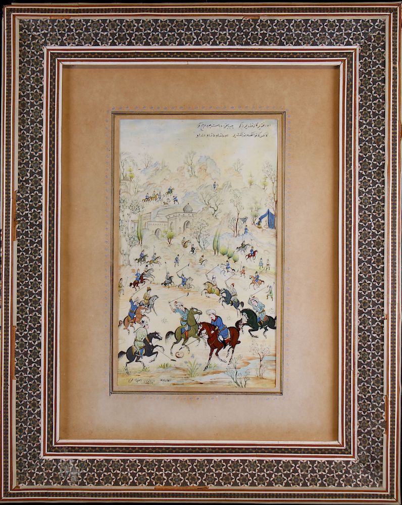 Appraisal: Signed Antique Mughal Battle Scene Painting Signed Antique Mughal Battle