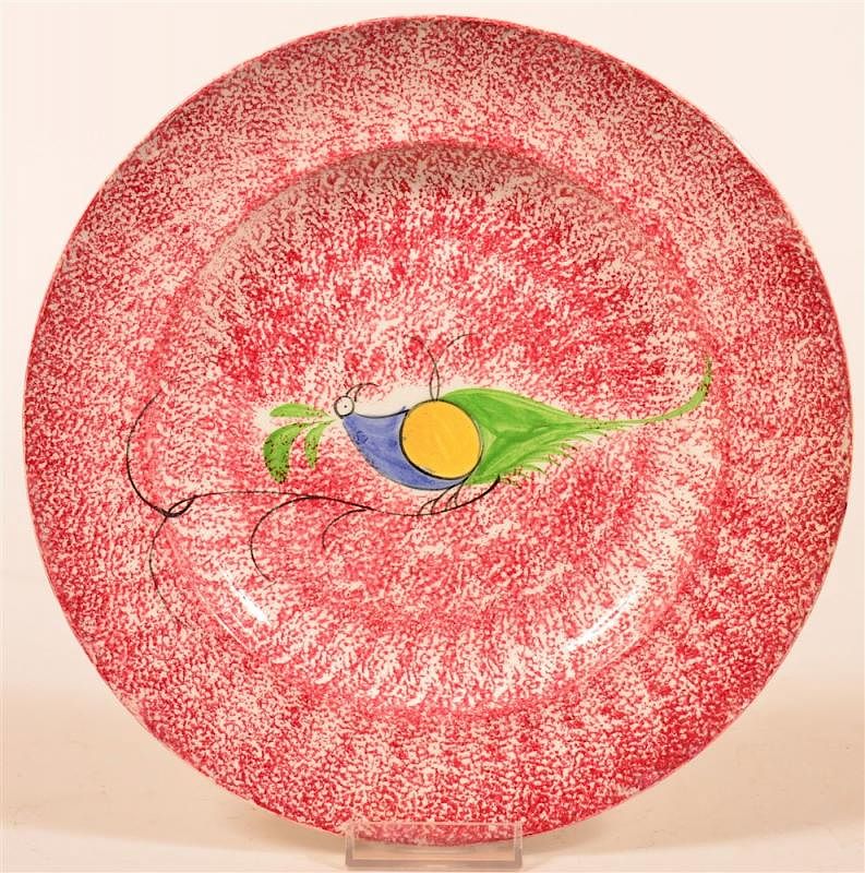 Appraisal: Red Spatter Peafowl Pattern Ironstone Plate Red Spatter Peafowl Pattern