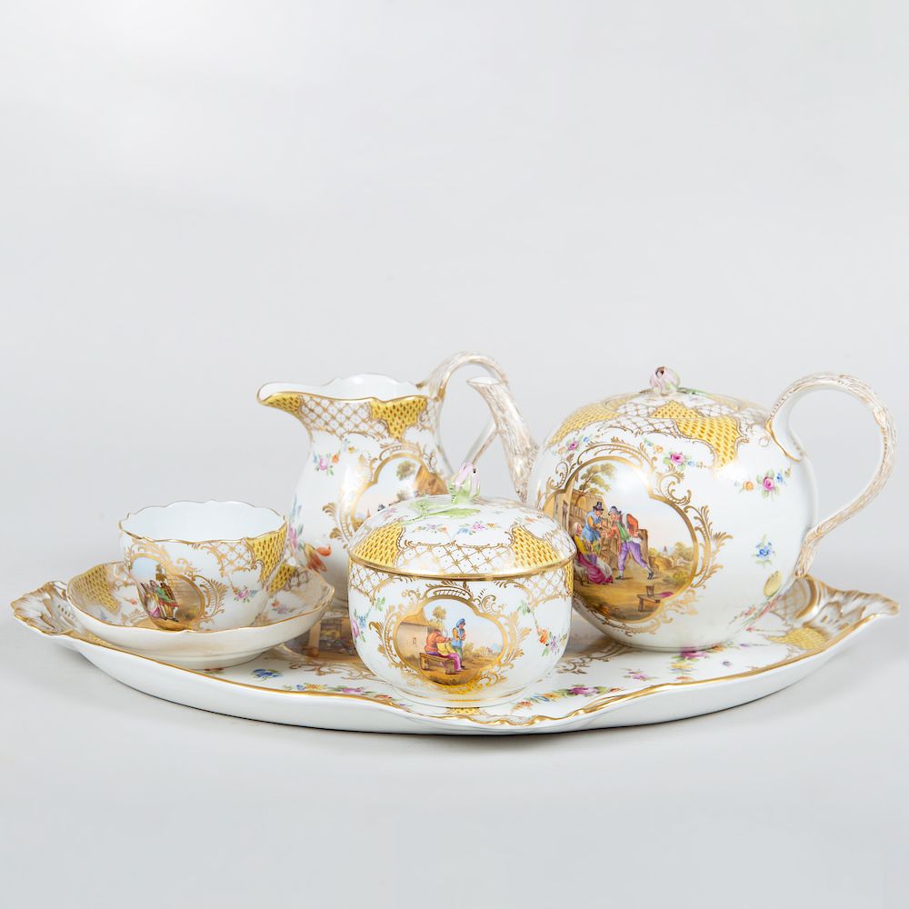 Appraisal: Meissen Style Yellow Ground Porcelain Solitaire Five Piece Tea Set