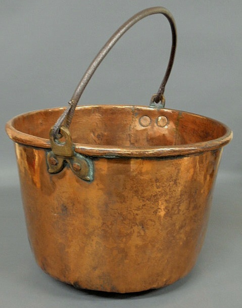 Appraisal: Copper apple butter kettle th c with dovetailed constructions and