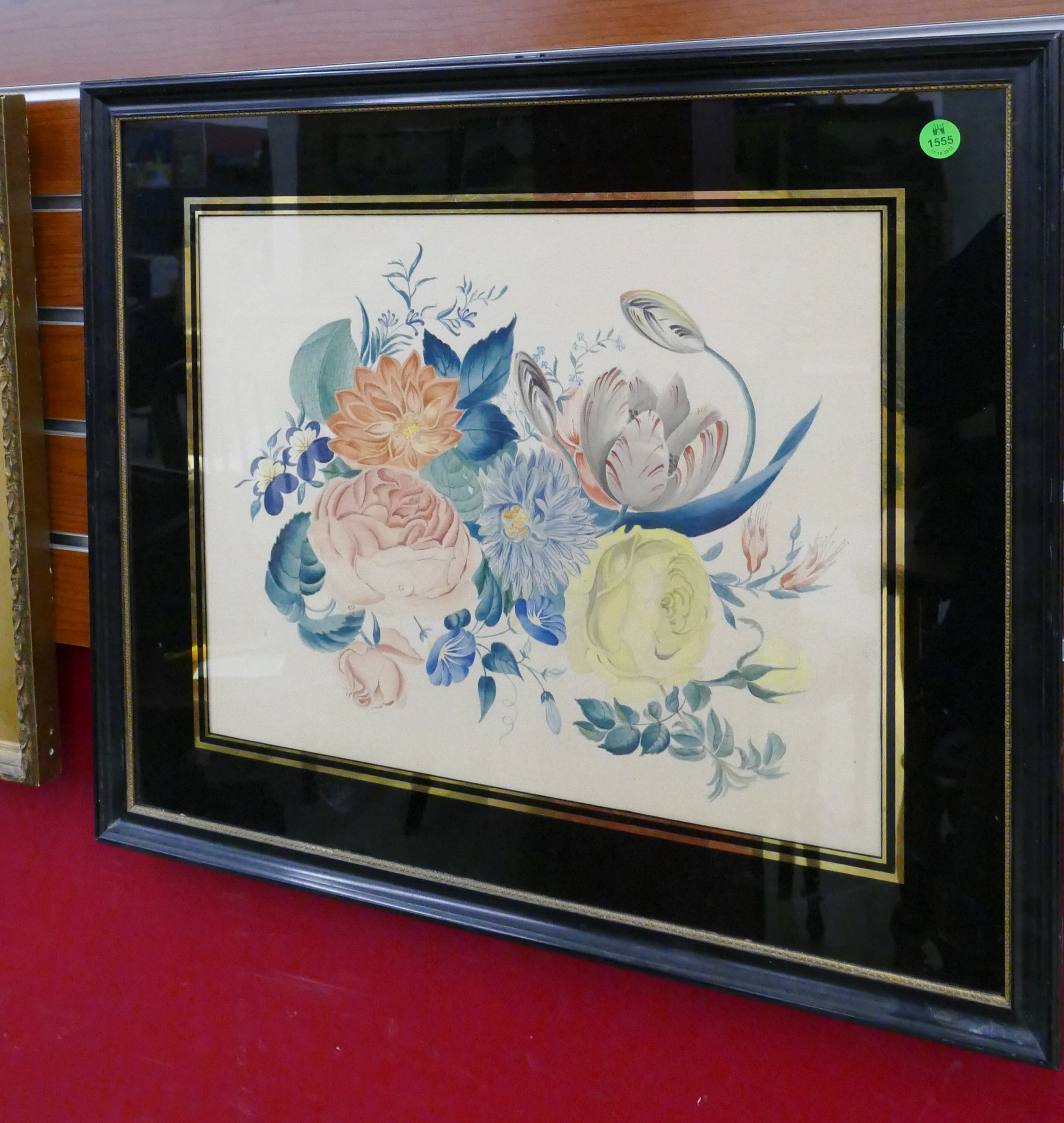 Appraisal: Victorian Floral Watercolor Framed- x ''