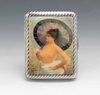 Appraisal: A Continental Silver Enamel Cigarette Case Ribbed silver case with