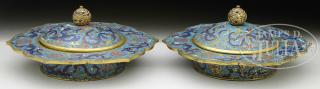 Appraisal: PAIR OF CLOISONNE COVERED BOWLS th century China Bowls made