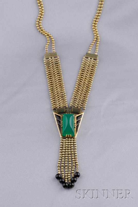 Appraisal: kt Gold Enamel and Onyx Necklace composed of multiple strands