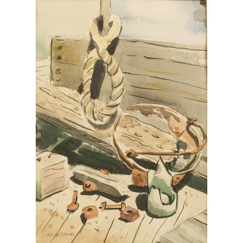 Appraisal: Max Wuthmann Painting Framed watercolor pier still life by Max