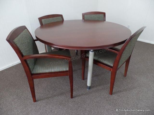 Appraisal: Commercial Round Conference Table w Chairs A slightly used heavy