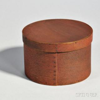 Appraisal: Ash and Pine Circular Covered Box iron tacks wooden pins