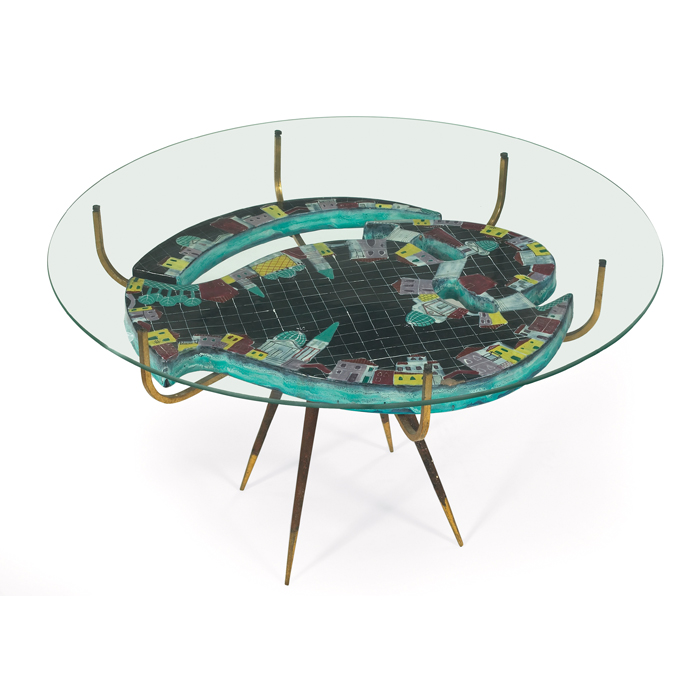 Appraisal: San Polo table Italy biomorphic ceramic top with hand-painted decoration