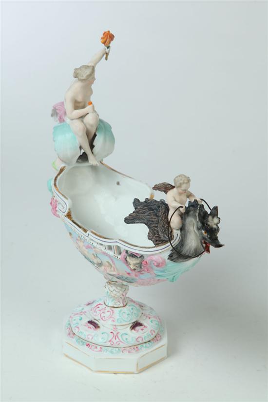 Appraisal: FIGURAL GARNITURE European late th century porcelain Boat-shaped piece with