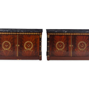 Appraisal: A Pair of Empire Style Gilt Bronze Mounted Mahogany Marble-Top