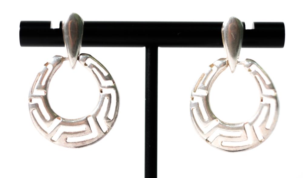 Appraisal: PAIR K WHITE GOLD GREEK KEY HOOP EARRINGSPair of k