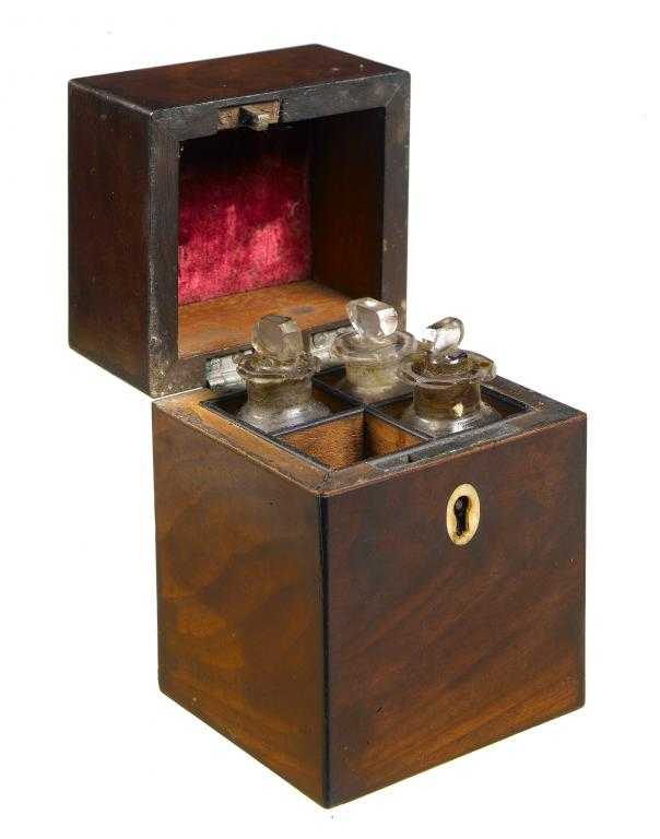 Appraisal: AN ENGLISH MAHOGANY DOMESTIC MEDICINE CHEST the interior divided into