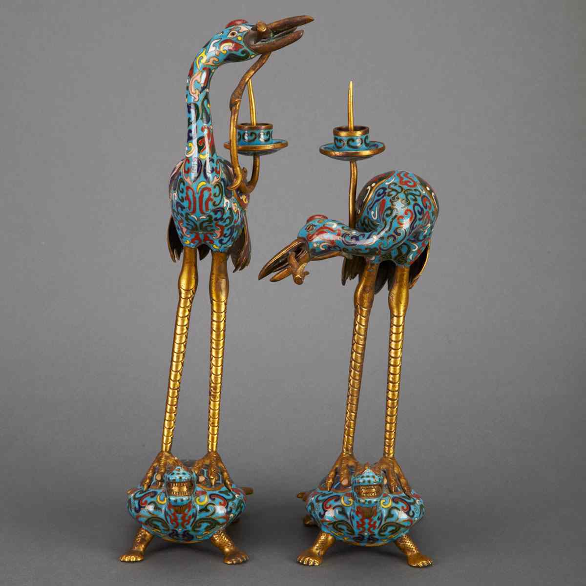 Appraisal: Pair of Chinese Cloisonne Enamelled and Gilt Bronze Longevity Crane