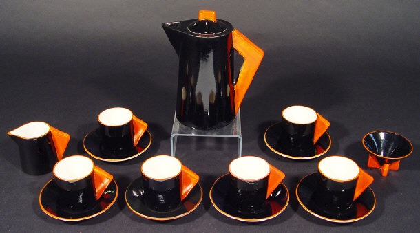 Appraisal: Clarice Cliff six place coffee service the bodies with angular