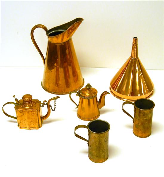 Appraisal: Copper funnel '' h pitcher '' h two small hot