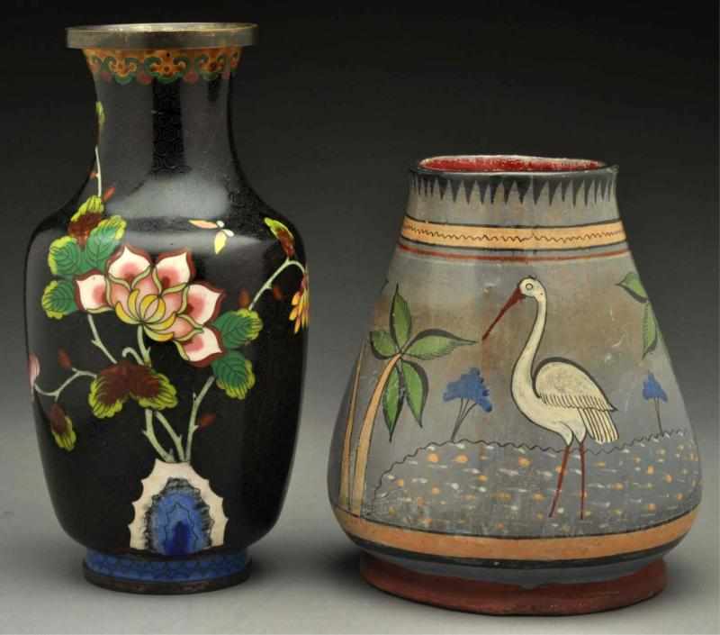 Appraisal: Lot of Pottery Pieces Includes one Cloisonne vase with floral