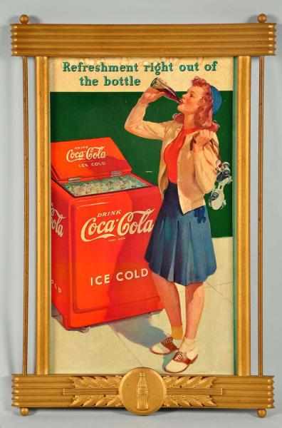 Appraisal: Cardboard Coca-Cola Poster Description Complete with original metal and wood