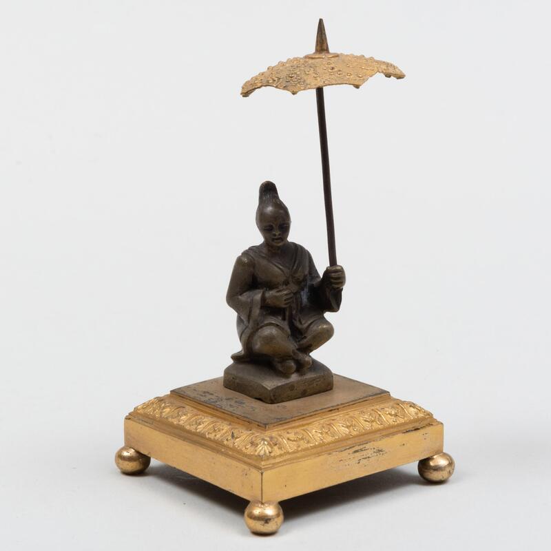 Appraisal: Chinoiserie Ormolu-Mounted Patinated Bronze Seated Figure of a Lady with