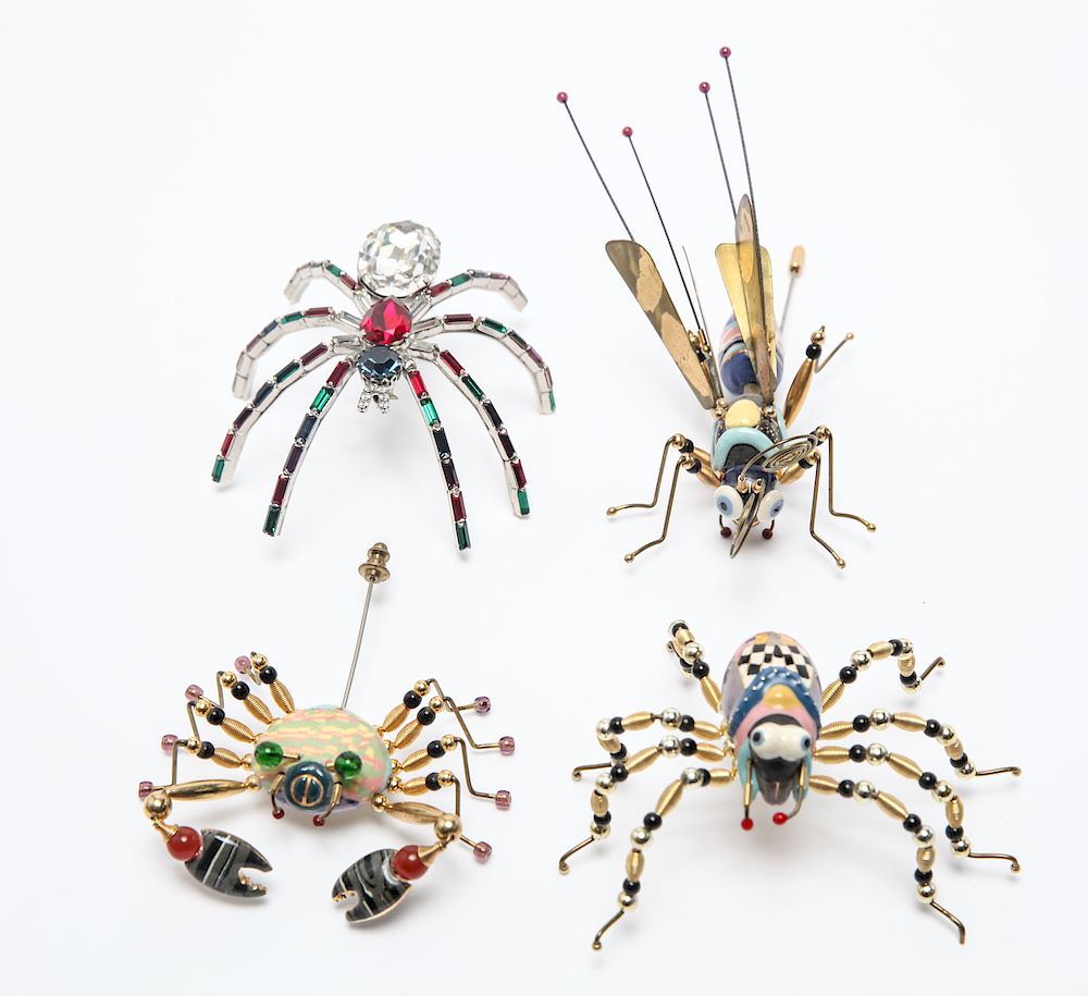 Appraisal: Spider Grasshopper Crab Costume Pins Group of four costume jewelry