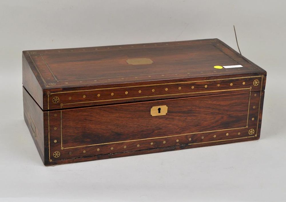 Appraisal: Regency Brass Inlaid Rosewood Lap Desk interior with red leather