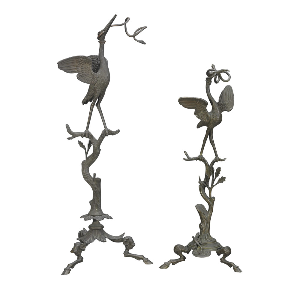 Appraisal: After the Antique Pair of Neapolitan Patinated Bronze Crane and