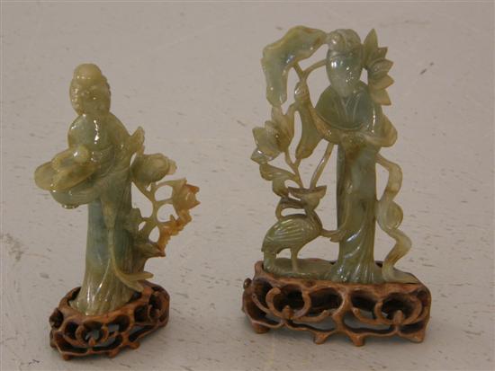 Appraisal: Two Chinese carved jade female figures the larger with a