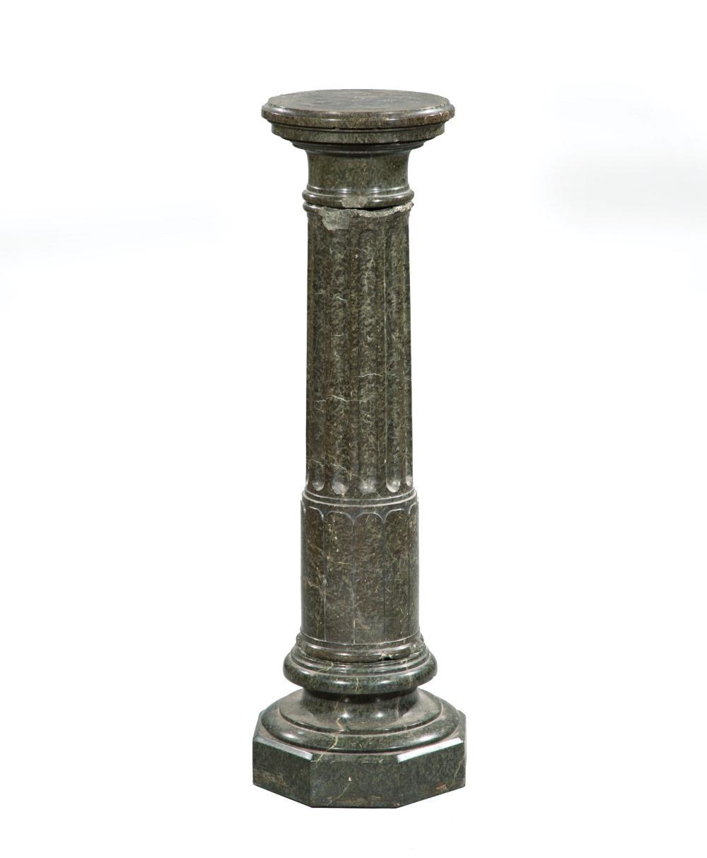 Appraisal: Continental Verde Antico Marble Pedestal fluted shaft octagonal base h