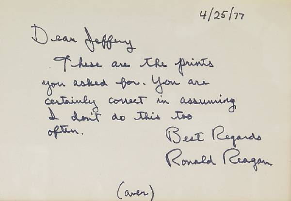 Appraisal: Americana REAGAN S THUMBPRINTS Autograph Note Signed Ronald Reagan p