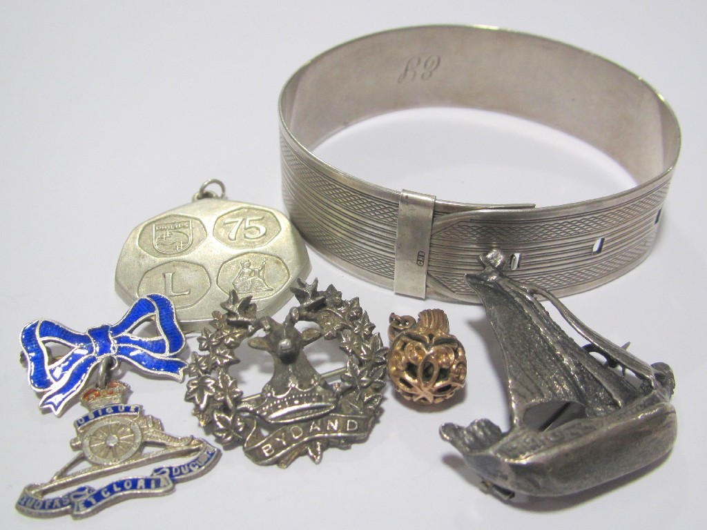 Appraisal: Lot of silver pieces to include buckle bangle Royal Artillery