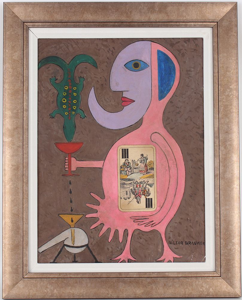 Appraisal: Signed Brauner Surrealist Alchemist Painting Signed Brauner Surrealist Alchemist Painting