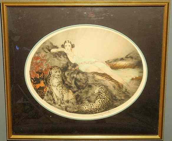 Appraisal: Pencil signed Louis Icart Thais Thais with a woman and