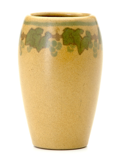 Appraisal: MARBLEHEAD Ovoid vase matt-painted with a grapevine in blue-green brown