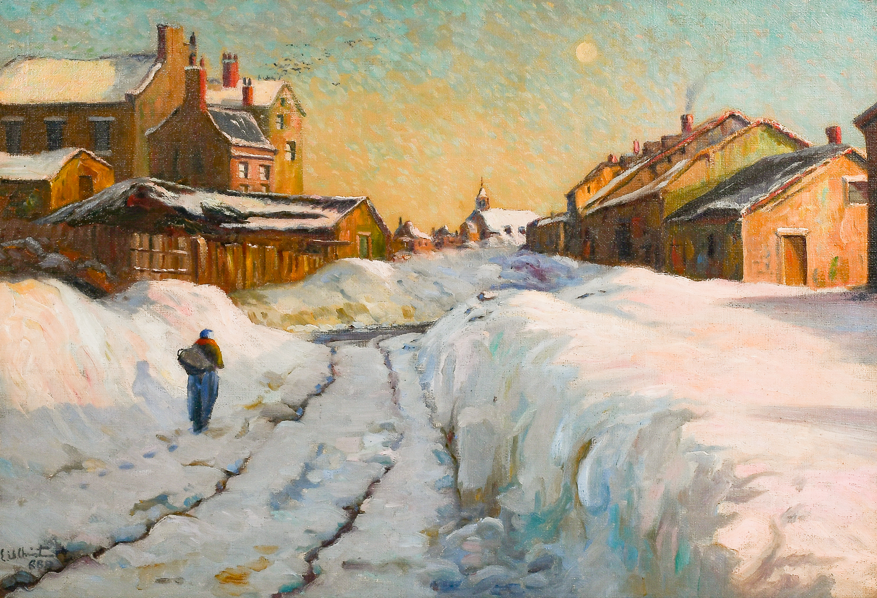 Appraisal: CHRISTMAS Ernest William American Australian - Winter Village Landscape Oil