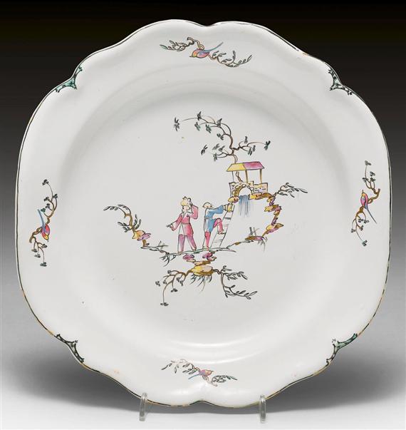 Appraisal: DEEP PLATE WITH CHINOISERIE DECORATION MARSEILLE VEUEVE PERRIN TH CENTURY