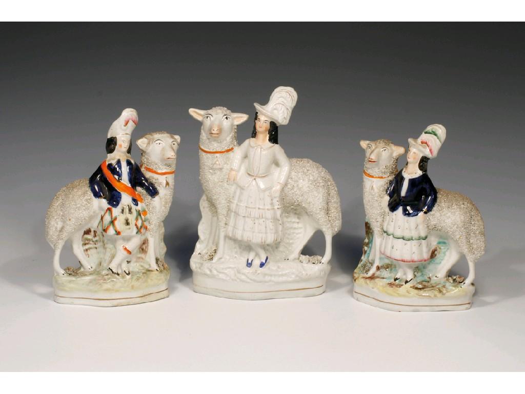 Appraisal: A PAIR OF STAFFORDSHIRE POTTERY GROUPS of standing sheep with