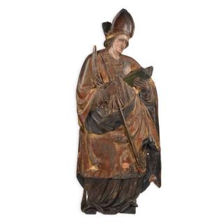 Appraisal: Continental polychromed wood plaque of a Bishop th c with