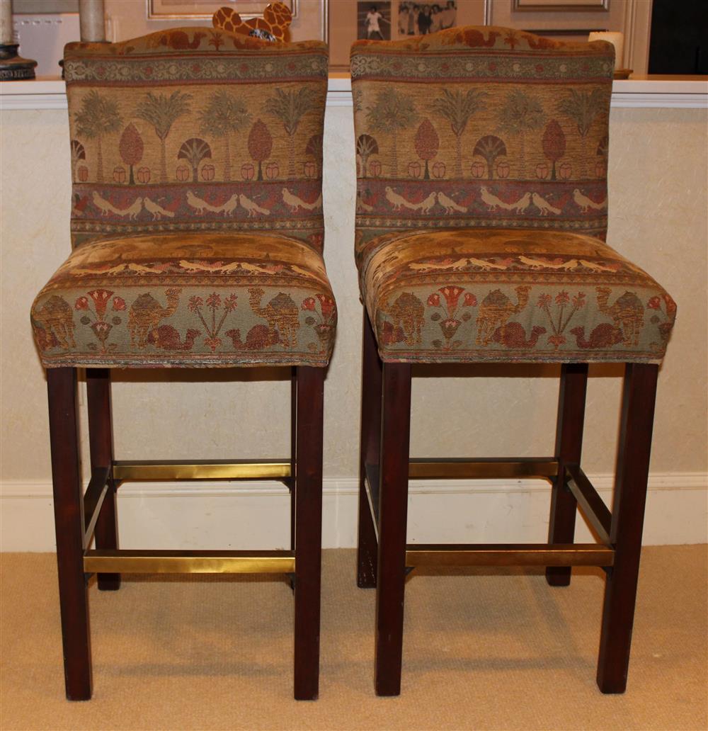 Appraisal: CHARLES STEWART UPHOLSTERED BAR CHAIRS raised on square dark stained