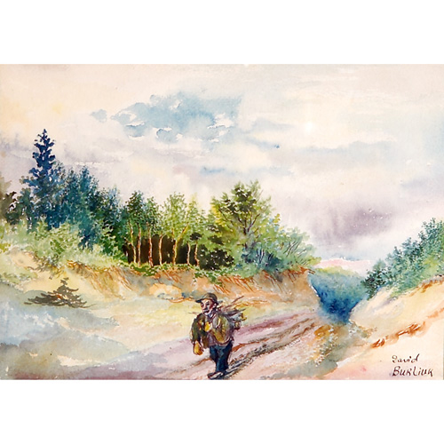 Appraisal: David Burliuk Russian American - Walk Along Country Road watercolor