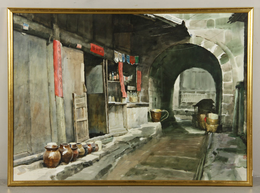 Appraisal: - Chinese W C Painting Watercolor painting China street scene