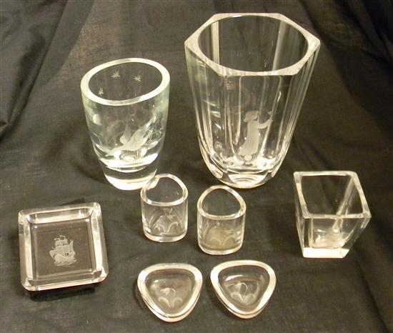 Appraisal: Eight pieces of Orrefors colorless glass all with etched decoration