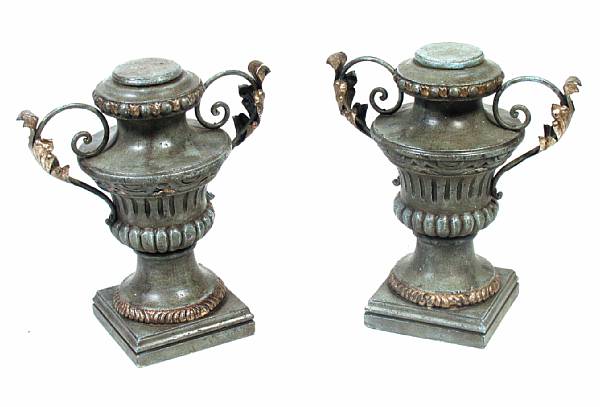 Appraisal: A pair of Italian wood and tole urns height in