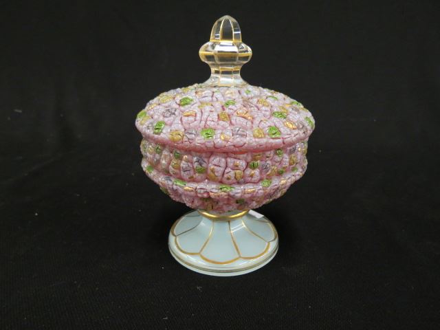 Appraisal: Victorian Art Glass Covered Compote unusual raised textured design opaline