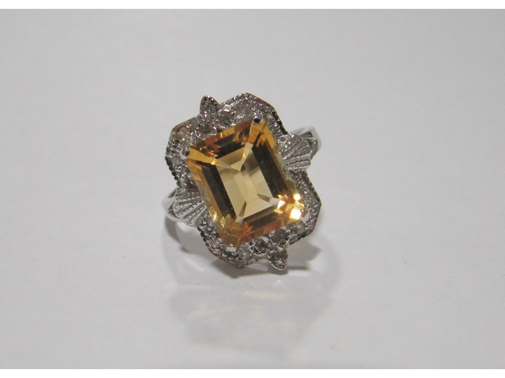 Appraisal: Nine carat white gold citrine and diamond set dress ring