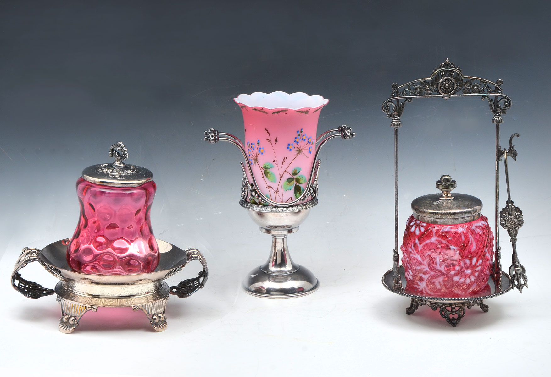 Appraisal: PIECE CRANBERRY GLASS CONTAINERS Comprising - cranberry glass lidded jar