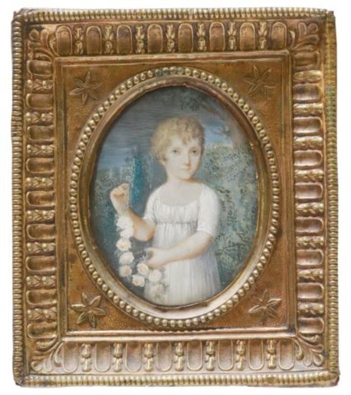 Appraisal: Framed watercolor and gouache portrait miniature Young Child with Garland