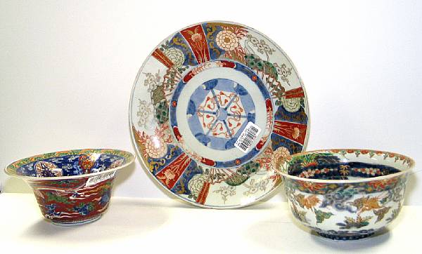 Appraisal: Three Imari porcelains Including a dish decorated round the cavetto