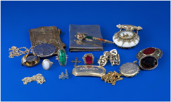 Appraisal: Collection Of Misc Silver Jewellery Comprising Chains Rings Brooches Lockets