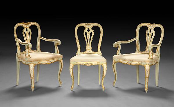 Appraisal: A set of eight Venetian style painted parcel gilt dining